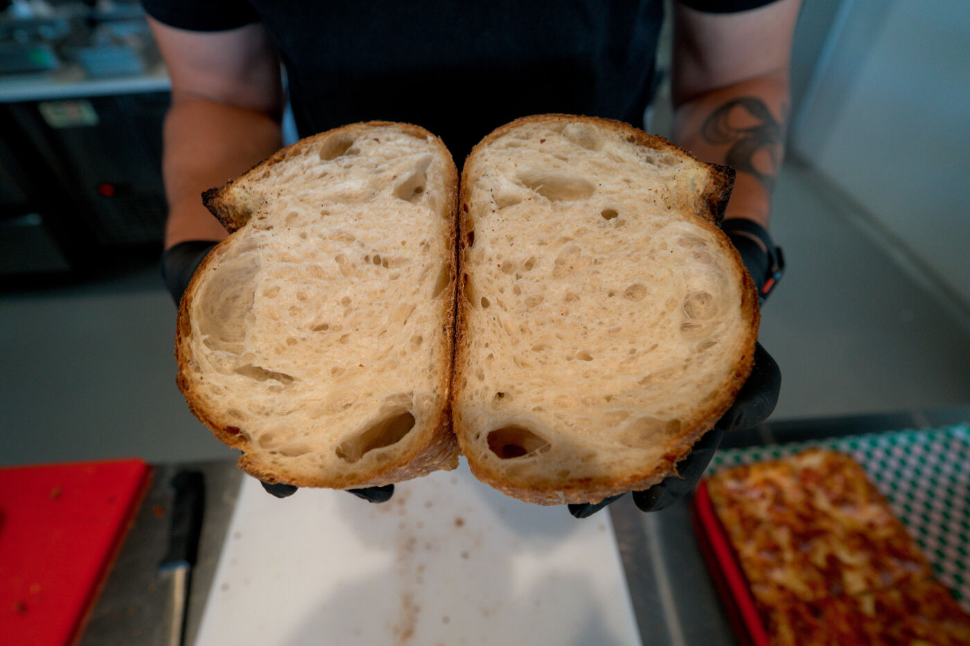 Open-crumb sourdough loaves at Penelope Bakehouse Scarborough